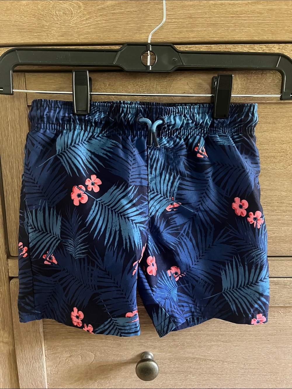 Cat and Jack Navy Tropical Print Swim Shorts with Coral Flowers